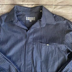 YSL Mens Size 15 Blue and White Pinstripe Dress Shirt NWOT